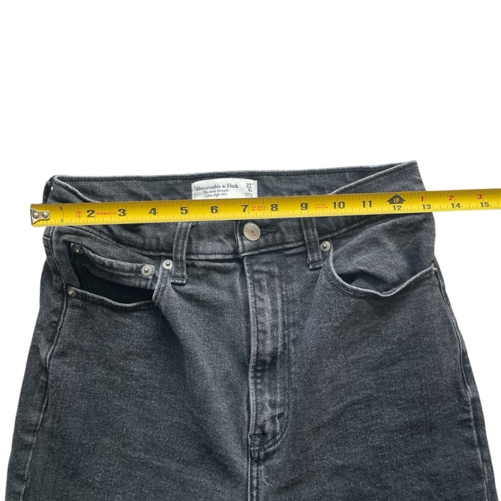 Abercrombie & Fitch Ankle Straight Ultra High Rise Black Denim Raw Hem 27 / 4 - Picture 4 of 6